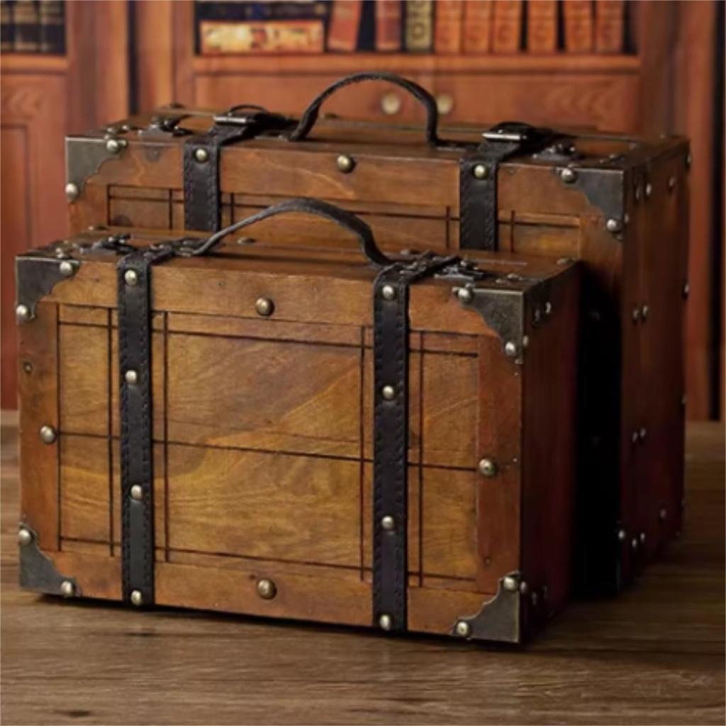 Vintage Wooden Chest, Antique Wooden Storage Trunk for Handbags, Clothes, Toys, and Photo Props (Large)