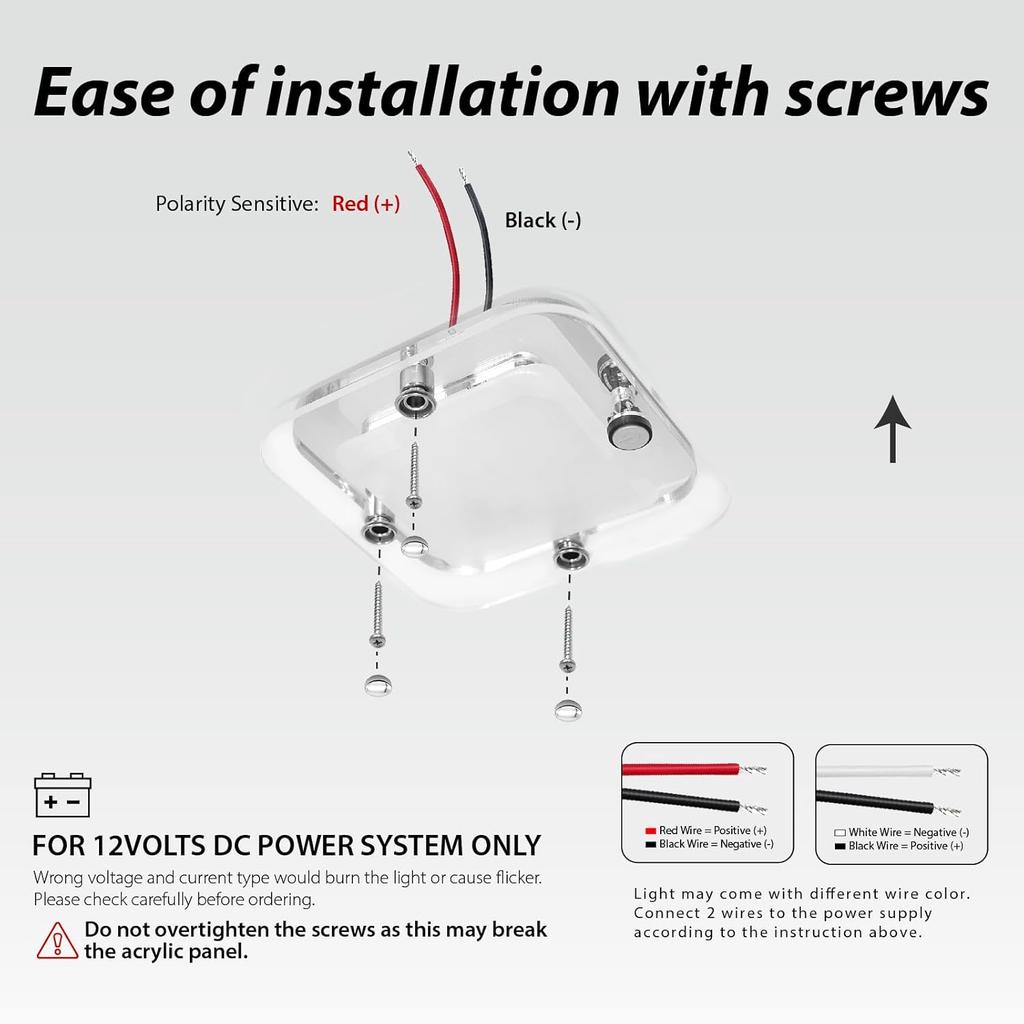 Dream lighting RV Innvendig Lys - 3,5 tommer LED Firkantet Taklampearmatur med Bryter - 12V Under Skap Lys med Krystall Linse - 6000K Hvit