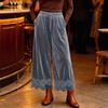 Women's Fashion Color Casual Wide Leg Pants with Elastic Waist and Pockets