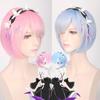 Peluca de cosplay + alfileres para fiesta Hajimeru Isekai Seikatsu Rem Ram Twins azul rosa
