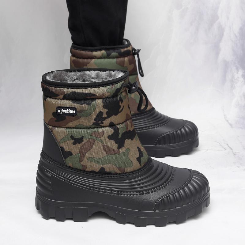 Men's Winter Warm Snow Boots Rubber Hiking Boots Outdoor Mid Calf Camouflage Duck Boots Waterproof  Plus Size