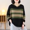 Hooded Striped Knitted Sweater Women's Literary Temperament Casual Loose and Thin Long-sleeved Sweater Women