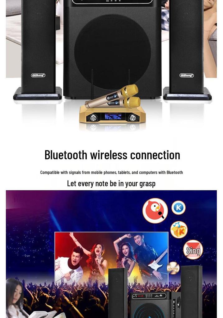 Qisheng 2.1 Bluetooth KTV Speaker with Super Bass for Desktop & Home Use