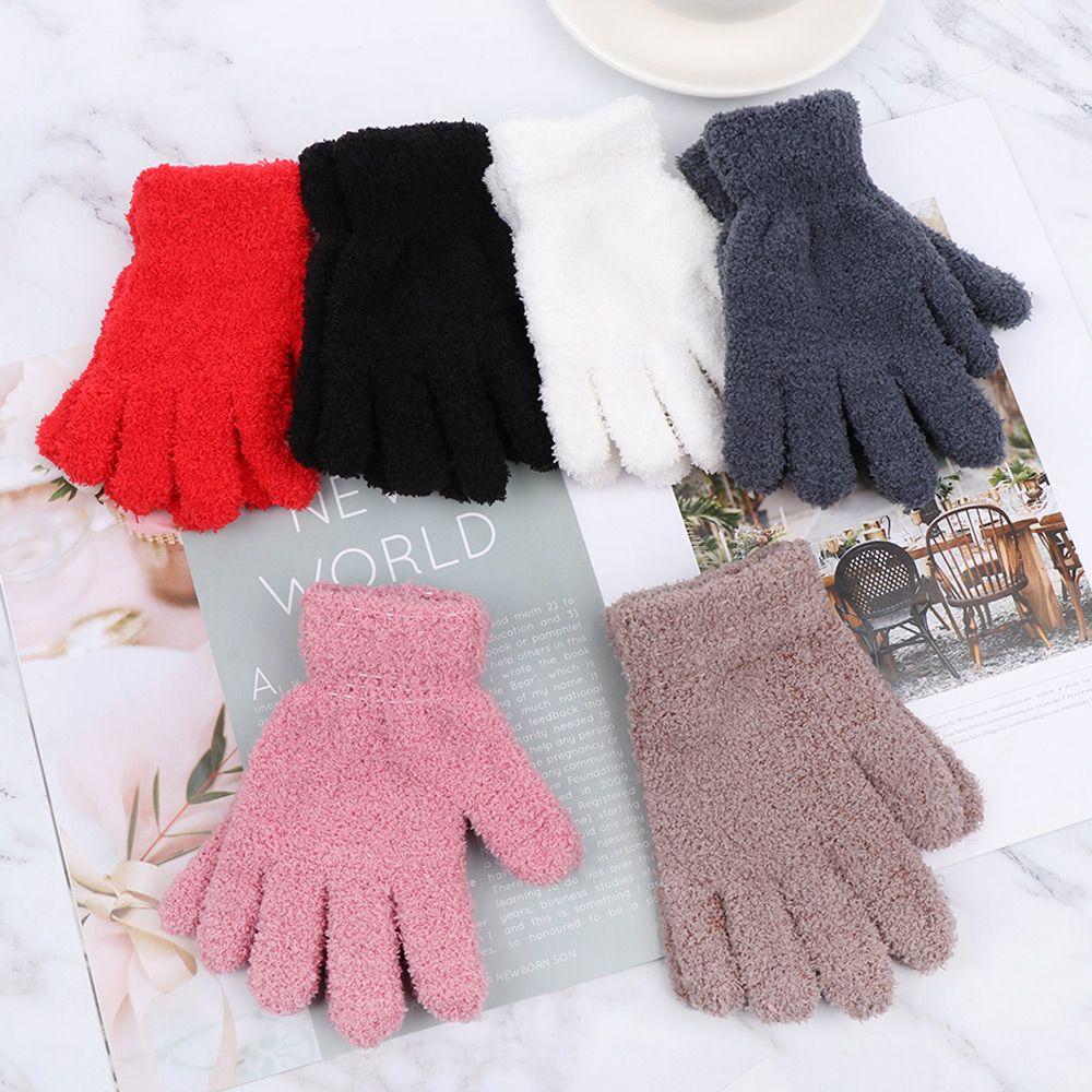 0-11 Years Old Winter Cartoon Baby Lovely Candy Color Full Fingers Coral Plush Mittens Kids Gloves