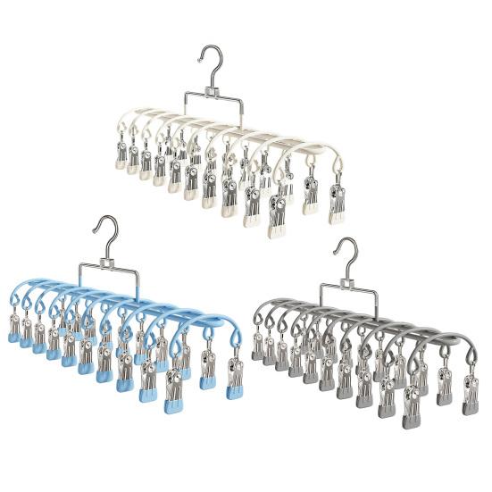 Windproof Clothes Hanger 20 Clips Sock Hanger Stainless Steel Drying Rack for Socks Underwear Baby Clothes Diapers Towels
