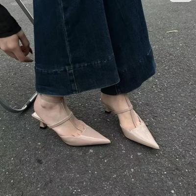 2024 Nieuwe Puntige Teen Dames Schoenen Zomer Sexy Hoge Hak Sandalen Mode Slingback Schoenen Dames Pumps Kaki Dames Slippers