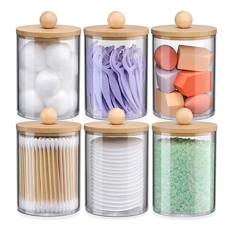 Scatola portaoggetti in acrilico con coperchio, porta-dispenser, barattolo in plastica trasparente, organizer per trucchi, contenitore da bagno, organizzazione storage