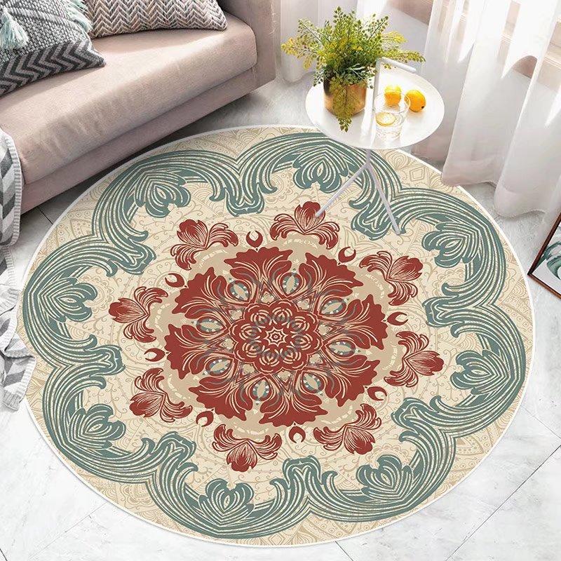 Alfombras redondas para sala de estar, decoración del hogar de área grande Floral Vintage, arte exótico IG bohemio de lujo, alfombras suaves de poliéster para dormitorio