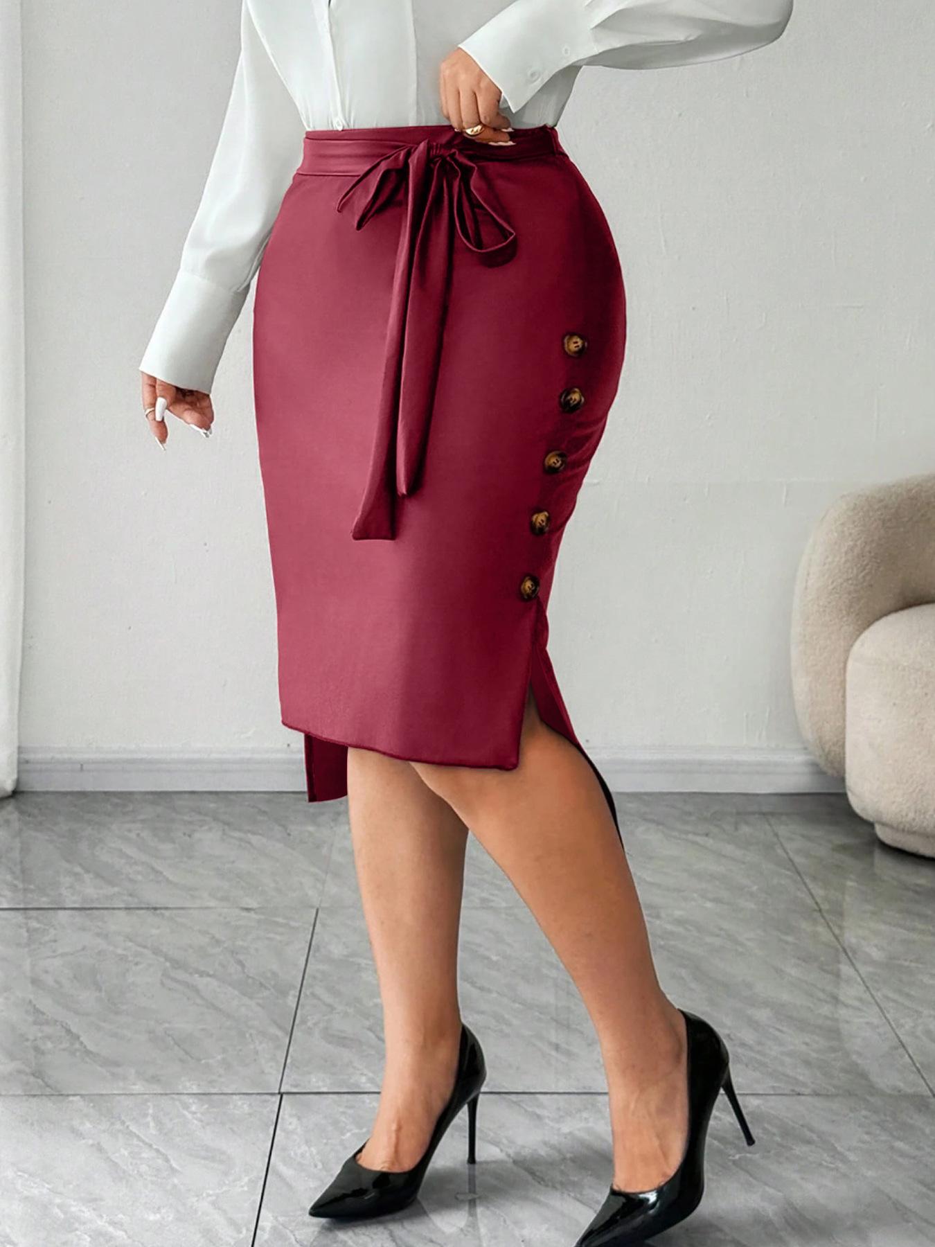 

Plus Size Women s Classic Retro High-Low Skirt with Bow Waistband 4XL