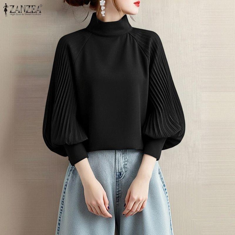 ZANZEA Women Stand Collar Casual Long Sleeve Loose Blouse