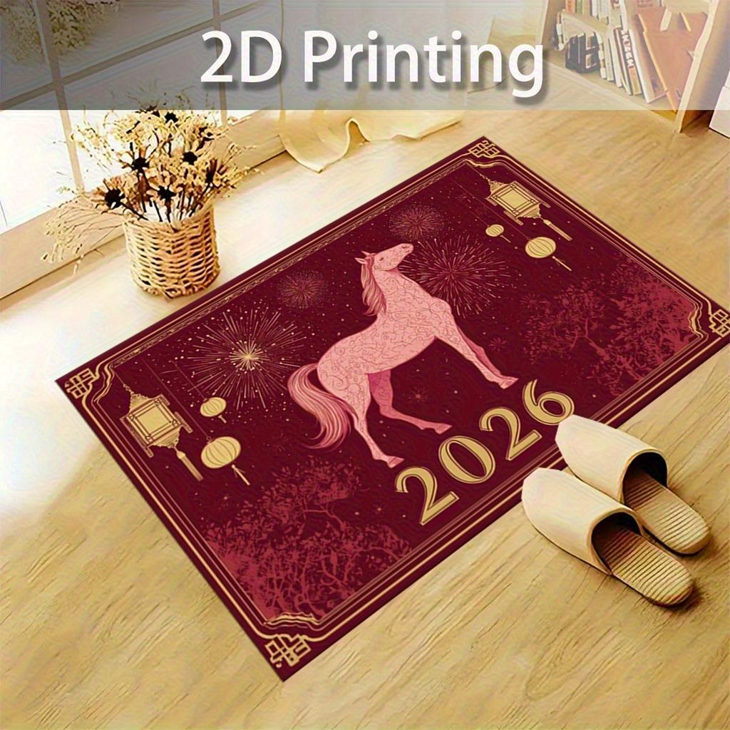 VIKAMA Festive Red New Year Carpet Year of the Horse Doormat Welcome Mat Rug For Bedroom Large Area Rug Carpet For Live Room