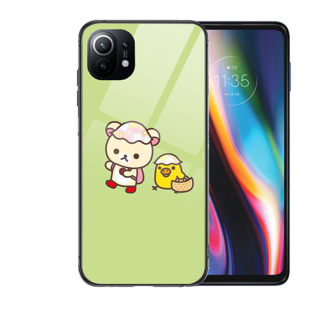 TOPLBPCS Cute Rilakkuma Tempered Glass Phone Case For Redmi Xiaomi 11 Lite Pro Ultra 10T 10 9 8 MIX 4 Cover Silicone Shell Cases