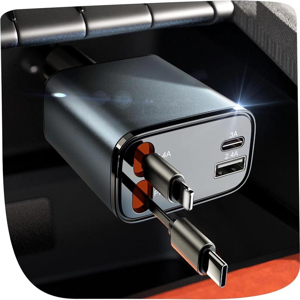Retractable Car Charger Super Fast Charge Metal Lighter 4 In 1 Car Charger