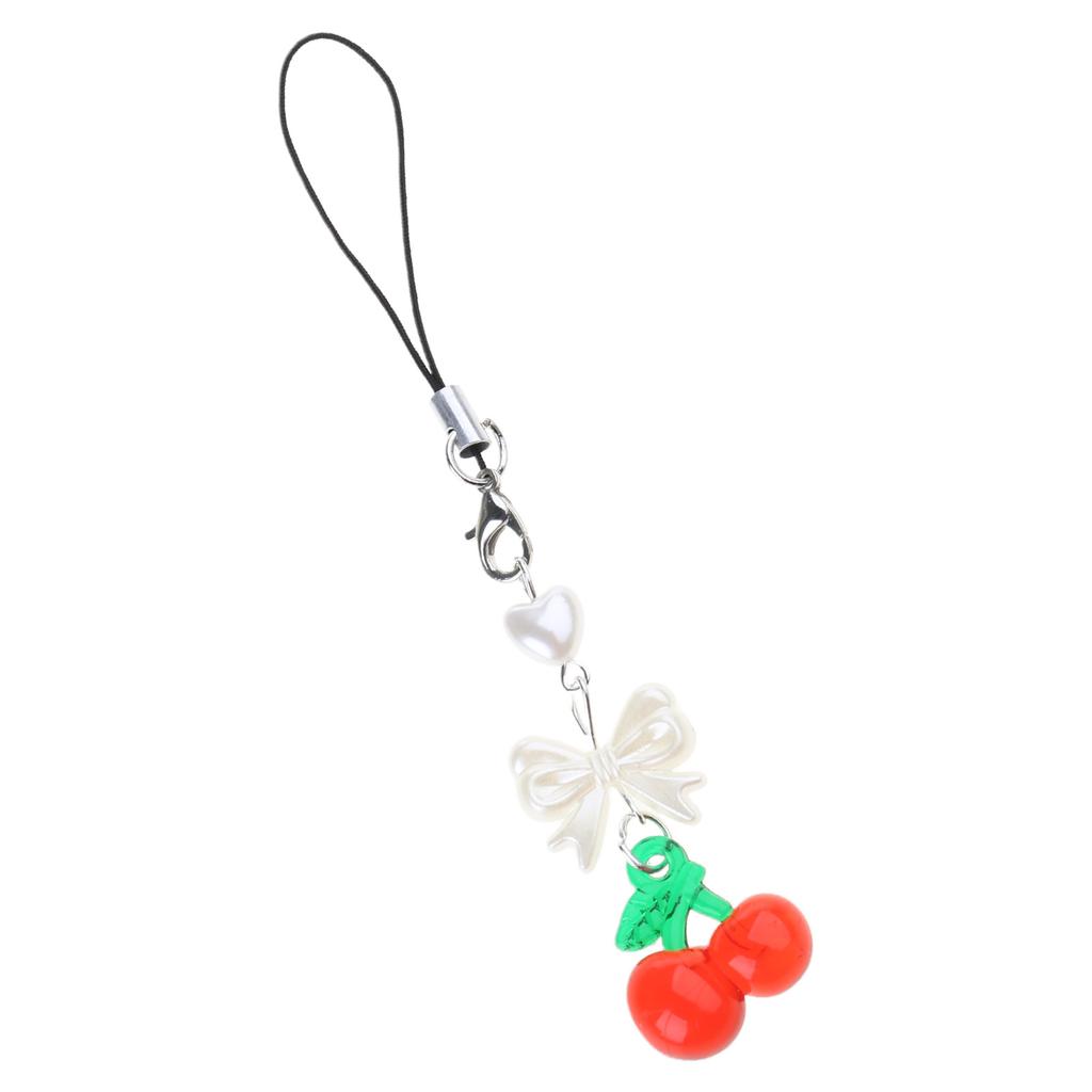 Handcrafted Cherry Phone Charm Cute Phone Pendant Fruit Phone Chain Pendant Strap Lanyard Backpack Pendant for Bag Key