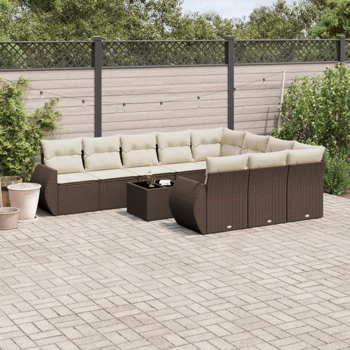 VidaXL Salon de Jardin avec Coussins 11 pcs, Canapés de Terrasse, Ensemble de Meubles de Patio, Mobilier d'Extérieur, Marron 3254240