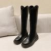 Fashion Elastic High-Cut Boots Women's Spring Autumn round Toe Thick Heel Knight Style Knee-High Boots Comfortable Breathable Leather
