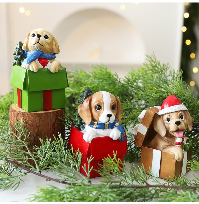 2026 Christmas Puppy Resin Gift Pack Ornaments Cute Dog Decorations for Christmas Window Display Indoor Desk Festive Atmosphere