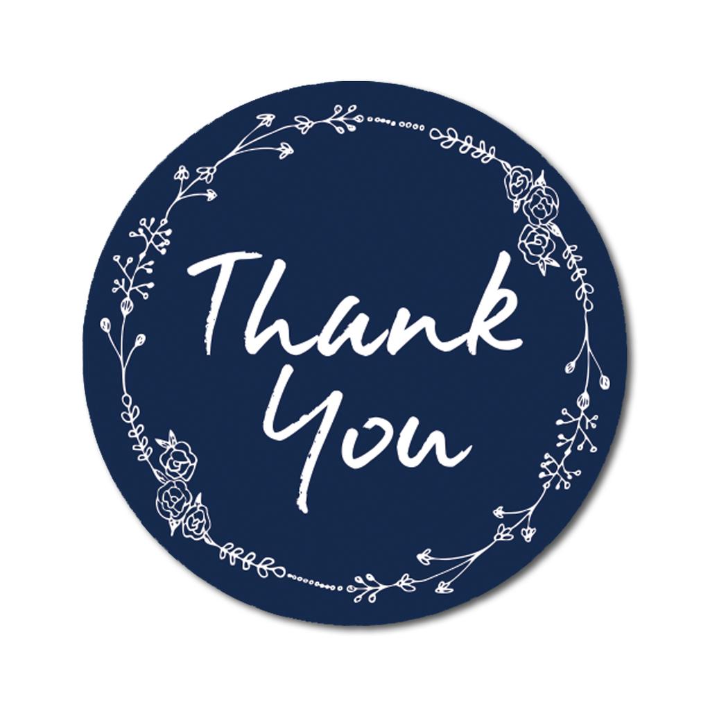 Darling Souvenir 1.6 Inches Round Rose Hand Draw Floral Wreath Black Thank You Stickers-45