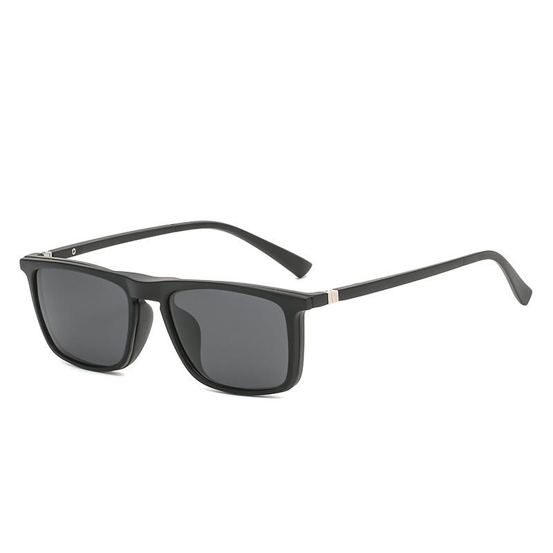 Men's & Women's Magnetic Polarized Clip-On Sunglasses - Retro Square Frame, Spring Legs, 5 Interchangeable Lenses Set (Model 2249)