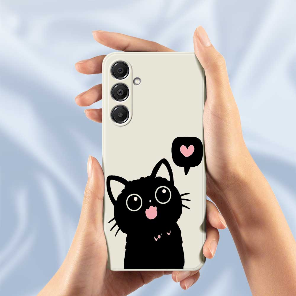 For Samsung Galaxy A16 5G/4G Case Love Black Cat Pattern Printing Straight Edge TPU Phone Back Cover