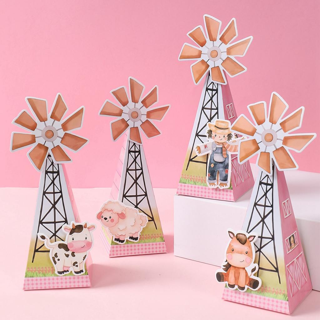 Butterfly Triangle Candy Box Strawberry Unicorn Engineering Vehicle Farm Animal Birthday Party Decor Birthday Gift Packaging Box