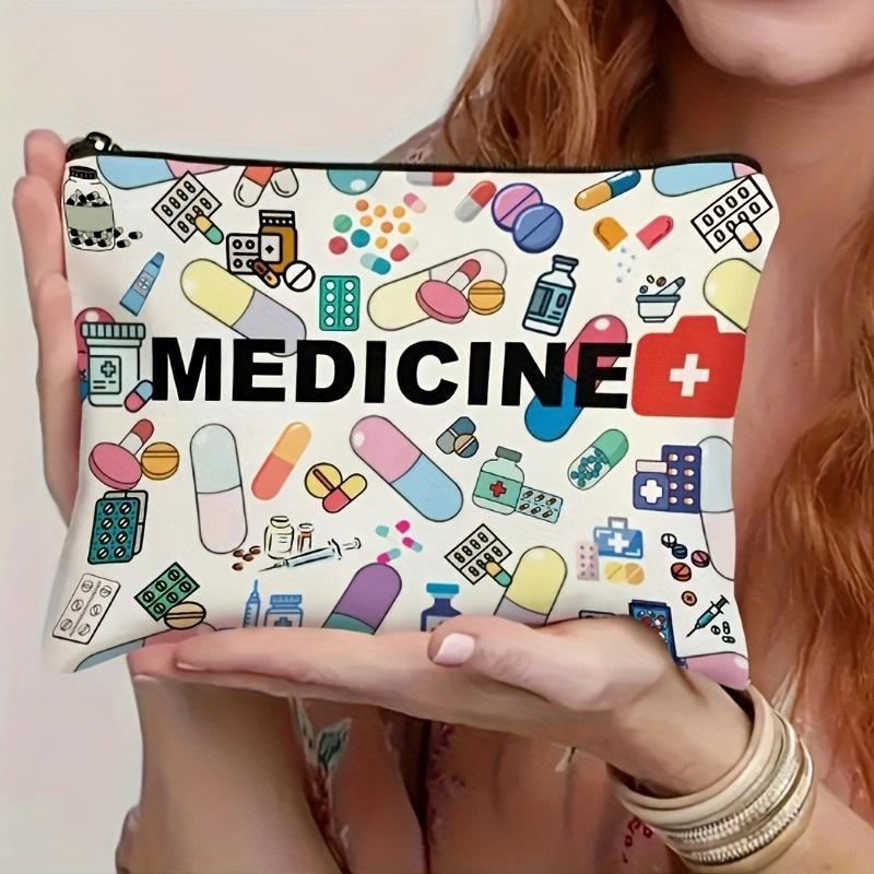 Medicine Themed Cosmetic Travel Bag Foldable Zipper Makeup Organizer Toiletry Pouch Gift For Nurses Doctors Healthcare Workers