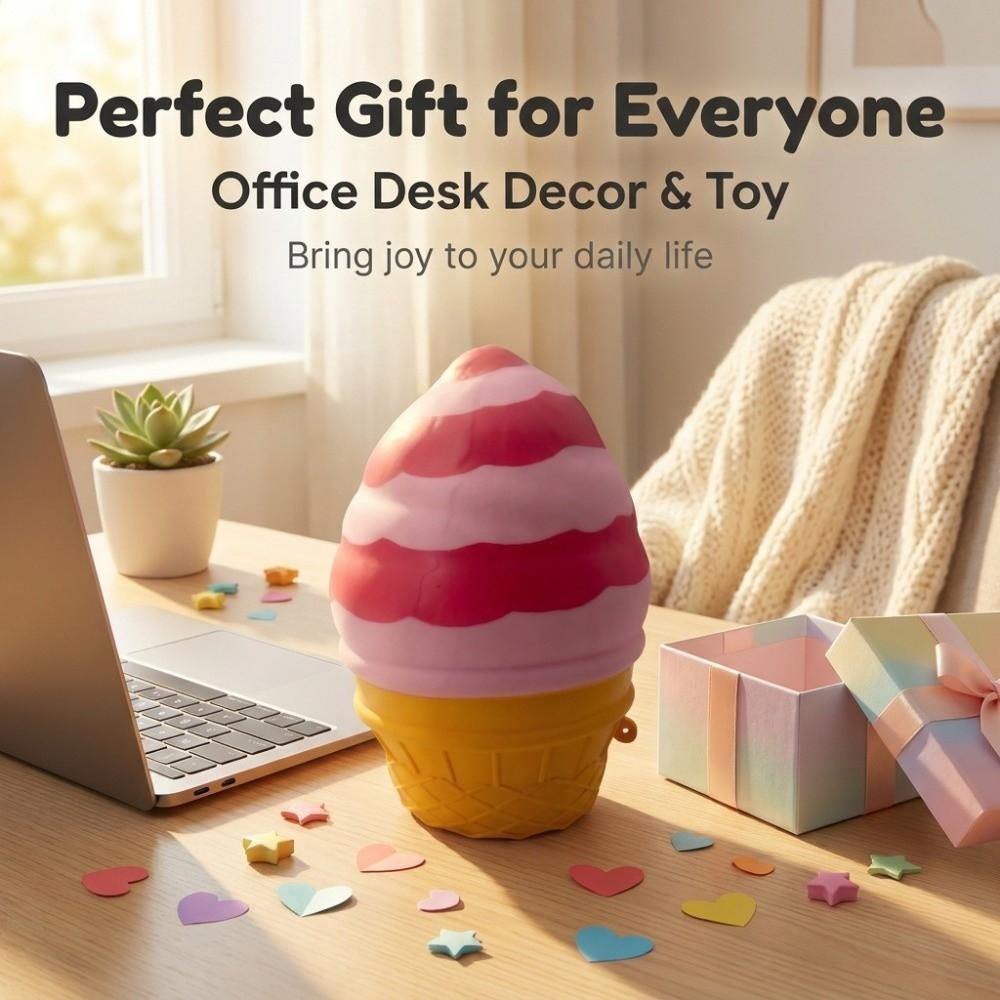 Big Size Ice Cream Squishy Toy Soft TPR Sensory Stress Toy Ice Cream Cone Pinch Le Kids