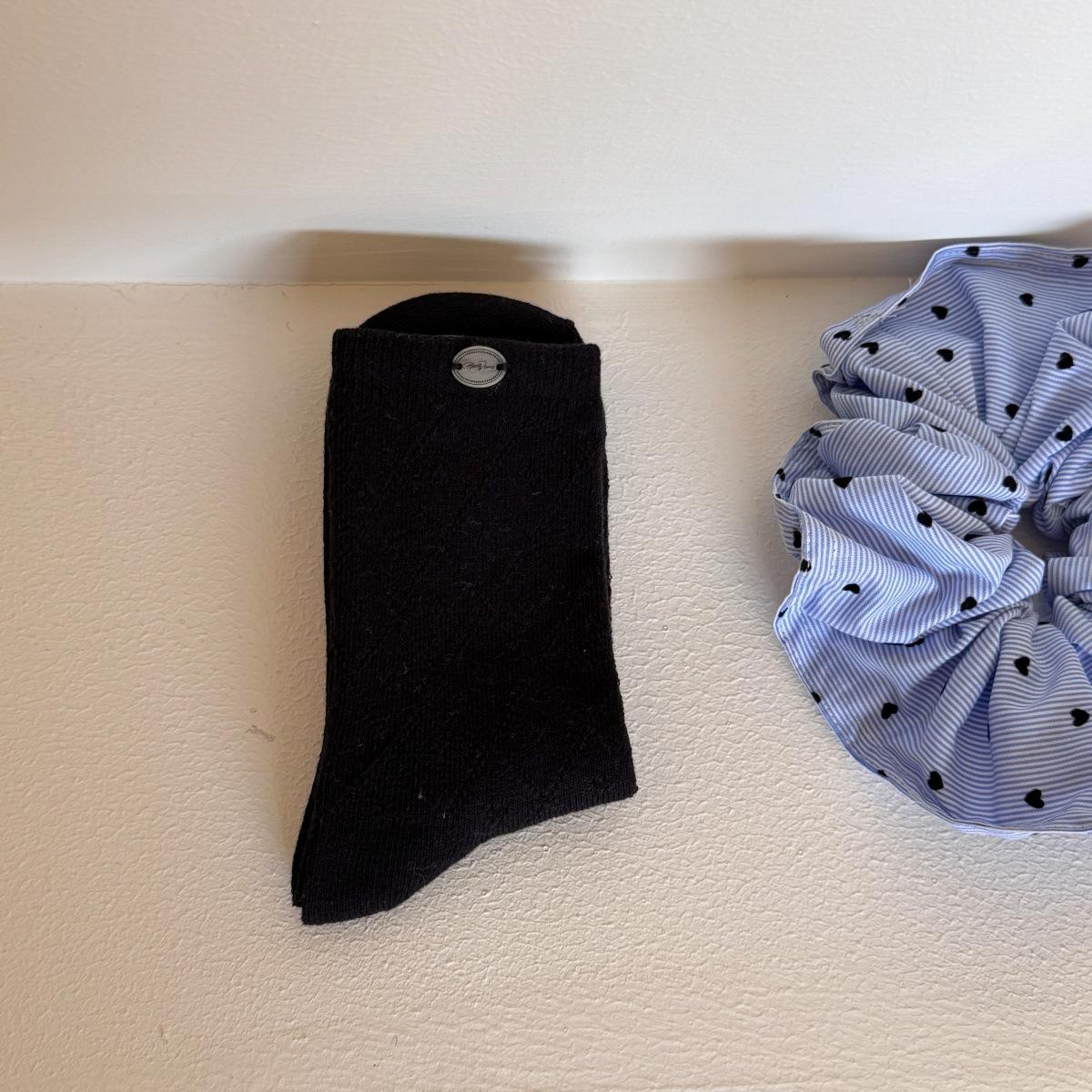 

Универсальные гольфы до середины икры для девочек, дышащие хлопковые носки с перфорацией в форме ромба для весны и лета 1 pair чёрный