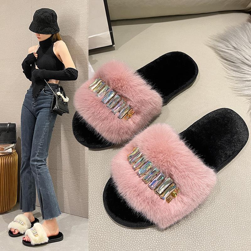 Fashion Winter 2025 New Women's Slippers Anti Slip Casual Indoor Flat Shoes Women's Warm Shoes Solid Color Fashion Women's Slippers