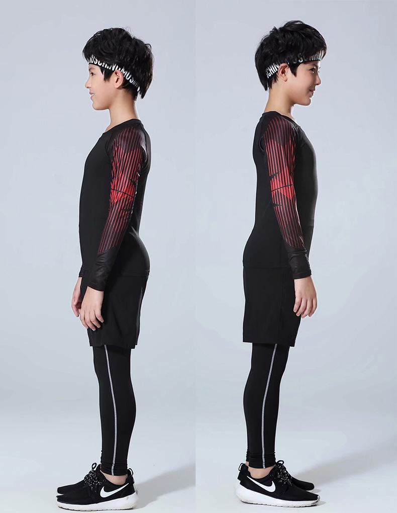 Drie delige compressie fitness set voor Heren, Dames & Kinderen - Sneldrogend: Top met lange mouwen, Legging en Hardloopkleding.
