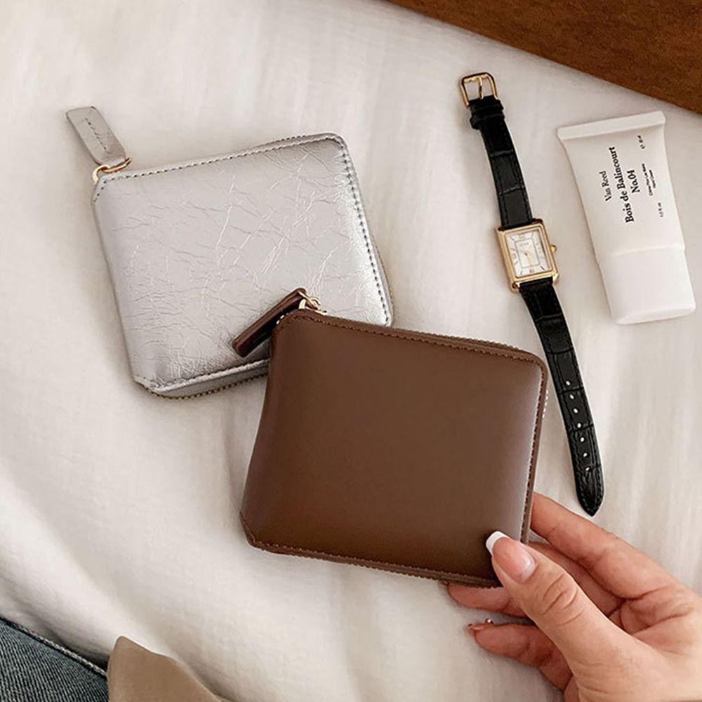 Solid Color PU Zipper Wallet Korean Style Card Holder Portable Solid Color Coin Purse  Outdoor