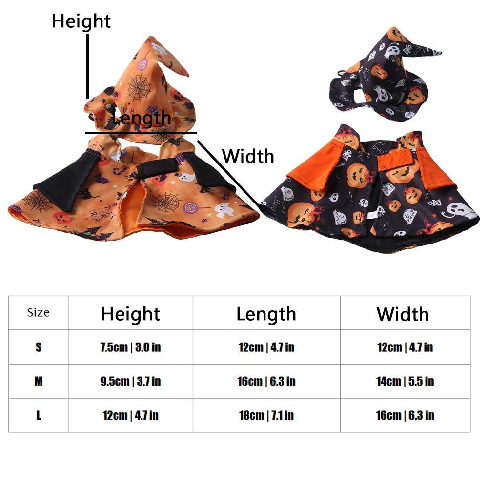 Pumpkin Theme Printed Pet Wizard Cap Cloak Adjustable Fit Comfortable Cat Cosplay Cloak Stand-collar Soft Breathable