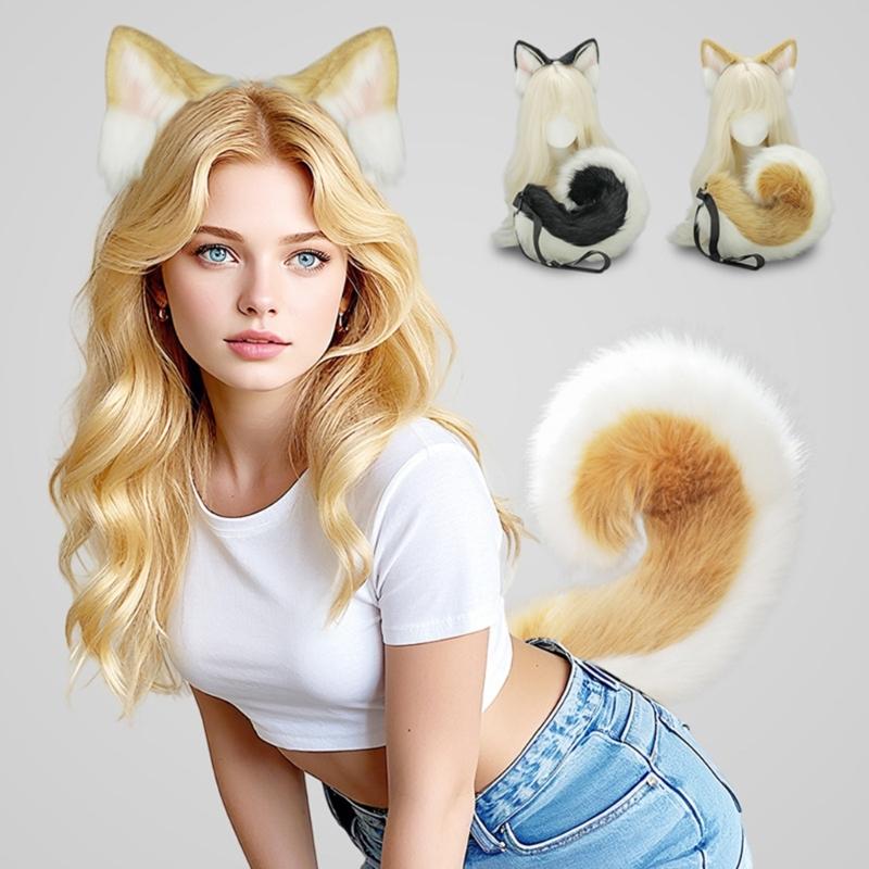 1/2 Stück Kunstpelz Tier-Schwanz Hundeschwanz Hundeohren Stirnband Halloween Cosplay Kostüm Hundeohren Haarband Hundeschwanz Hunde Kostüme