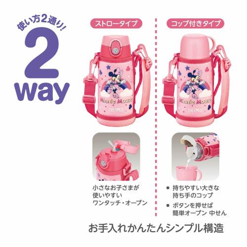 Thermos Water Bottle Vacuum Insulated 2-Way Bottle 0.6L/0.64L Minnie Pink FJO-600WFDS P