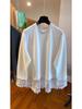 Women's White Patchwork Lace Long Sleeve T-shirt, Autumn/Winter 2025 - New Loose Fit, Slimming, Thickened Inner Layer