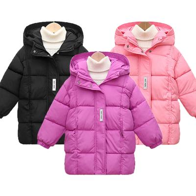 Teen Girls Winter Jacket Long Style Solid Color Letter Print Thick Keep Warm Hooded Coat for Kids Down Cotton Outwear