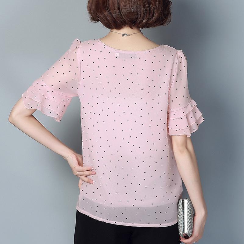 Summer Women Polka Dot Print Short Trumpet Sleeve Tops Stylish Casual Shirt