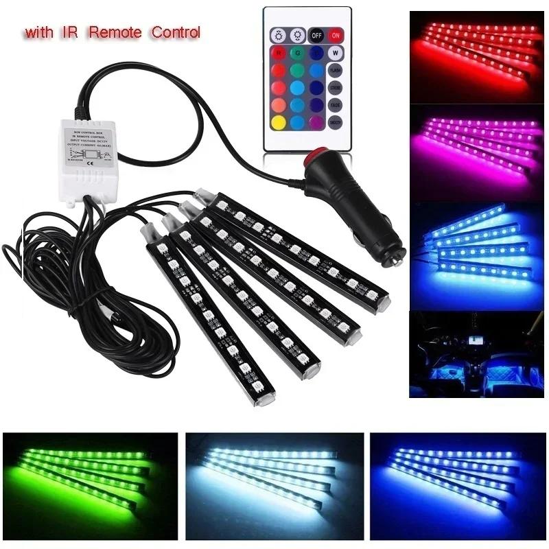 Car Interior RGB LED Strip Lights 12V Color Changing Ambient Lighting with Remote Control for Vehicle Decoration 1 Set