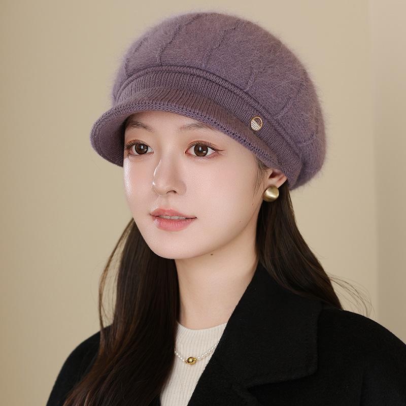 Middle-Aged and Elderly Thick Rabbit Fur Duck Tongue Beret Outdoor Windproof Mother Warm Knitted Cap