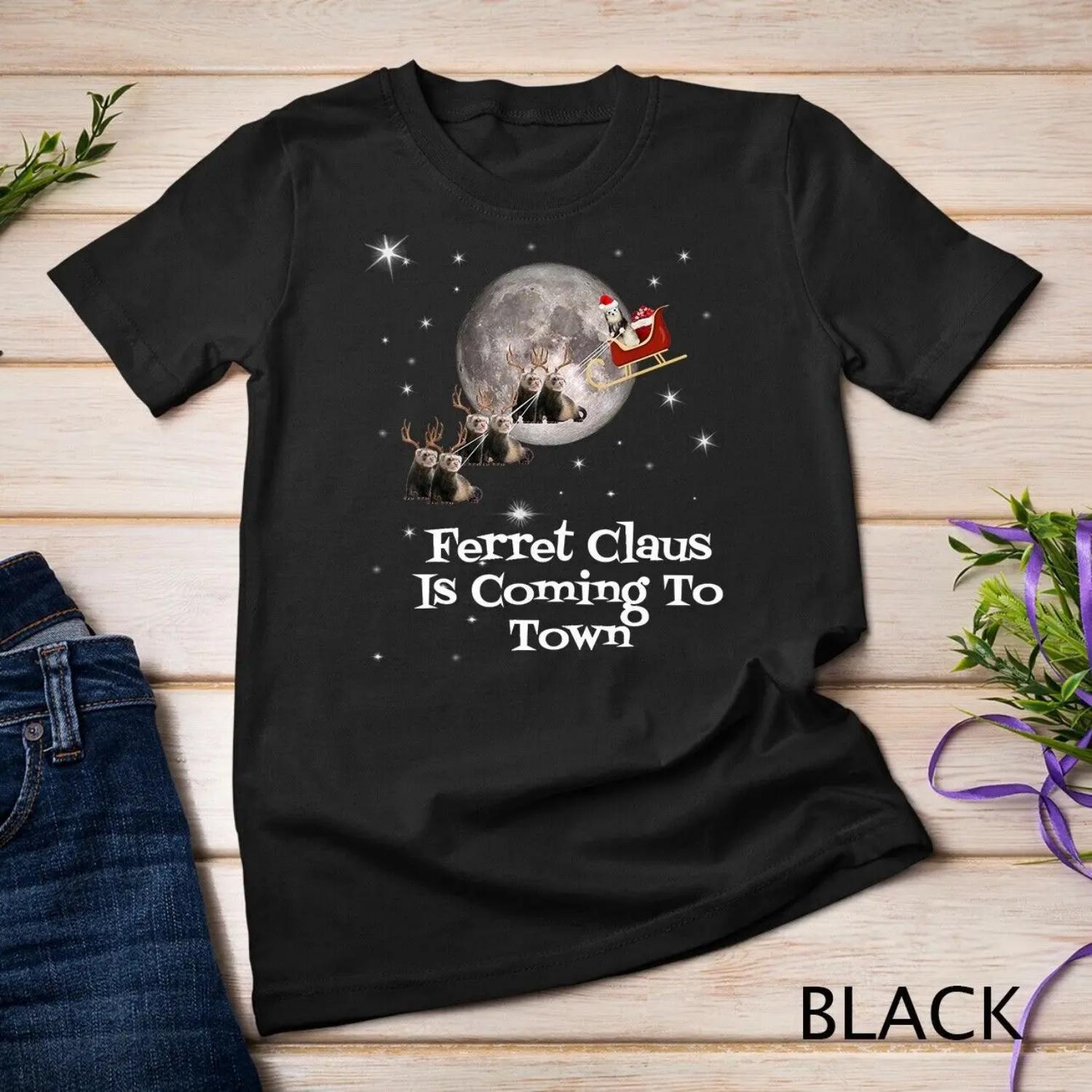 Pet Ferret T Shirt Funny Santa Claus Sleigh S чёрный