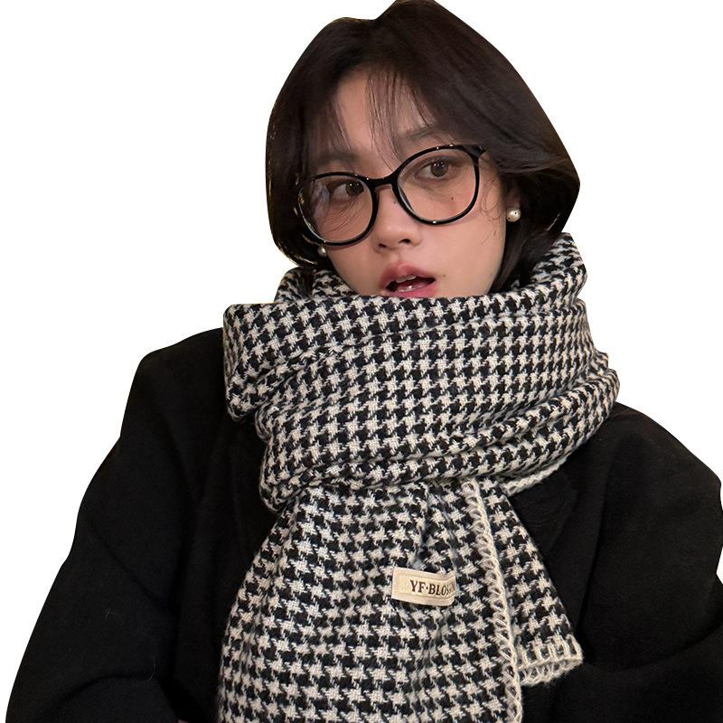 British Classic Warm Houndstooth Scarf for Women in Winter  High End Double-sided Warm Scarf for Winter Wear  Large Shawl