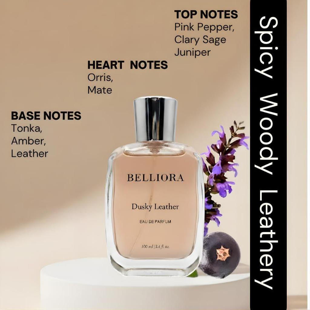 Dusky Leather Perfume For Men | Spicy Woody Leather | Pink Pepper, Juniper, Tonka, Amber |Long-Lasting Masculine Fragrance