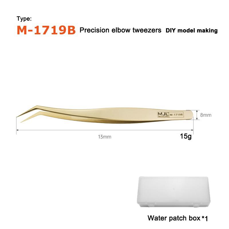 MJL High Precision Model Tweezers Stainless Steel Anti-static Curved Straight Tip Forceps Phone Repair Gift Water Sticker Box