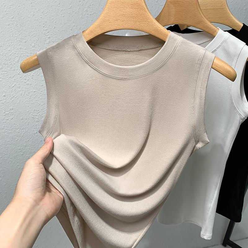Tričko bez rukávů Dámské novoroční Dámské Jednoduché Jednobarevné Kulatý výstřih Vesta Vesta Temperament Pas
