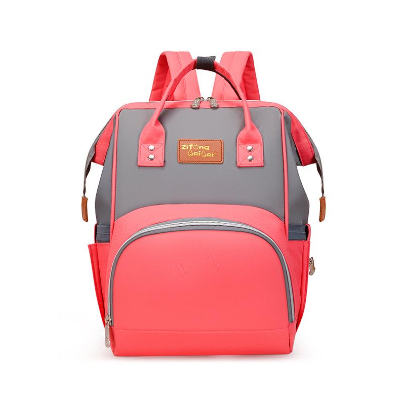 

2025 Korean Style Mommy Backpack: Multifunctional Fashion Canvas Color Block Bag with Baby Bottle Holder