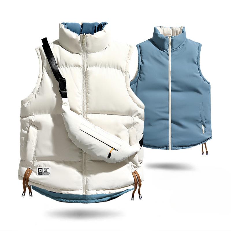 Reversible Men's Vest Down Cotton Vest Men's Winter Warm Casual Thickened Large Size Green Vest Jacket
