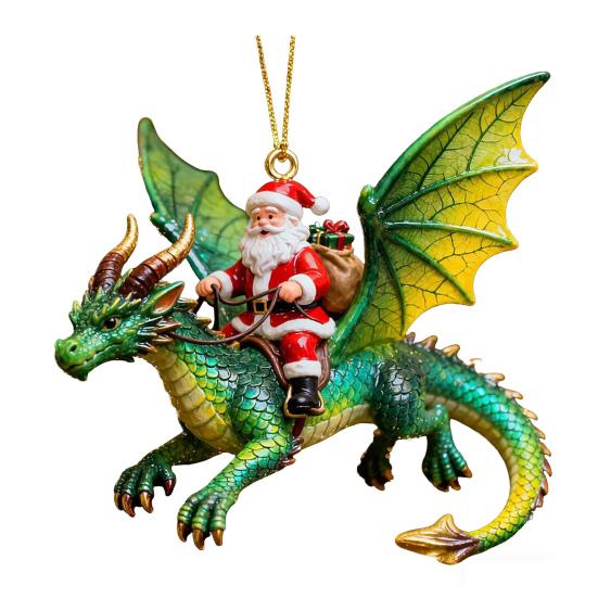 Santa Claus Riding A Dragon Ornaments Fantasy Themed Santa on Dragon Christmas Ornament 2D Acrylic Hanging Decoration for Tree Car Window Yard Decor