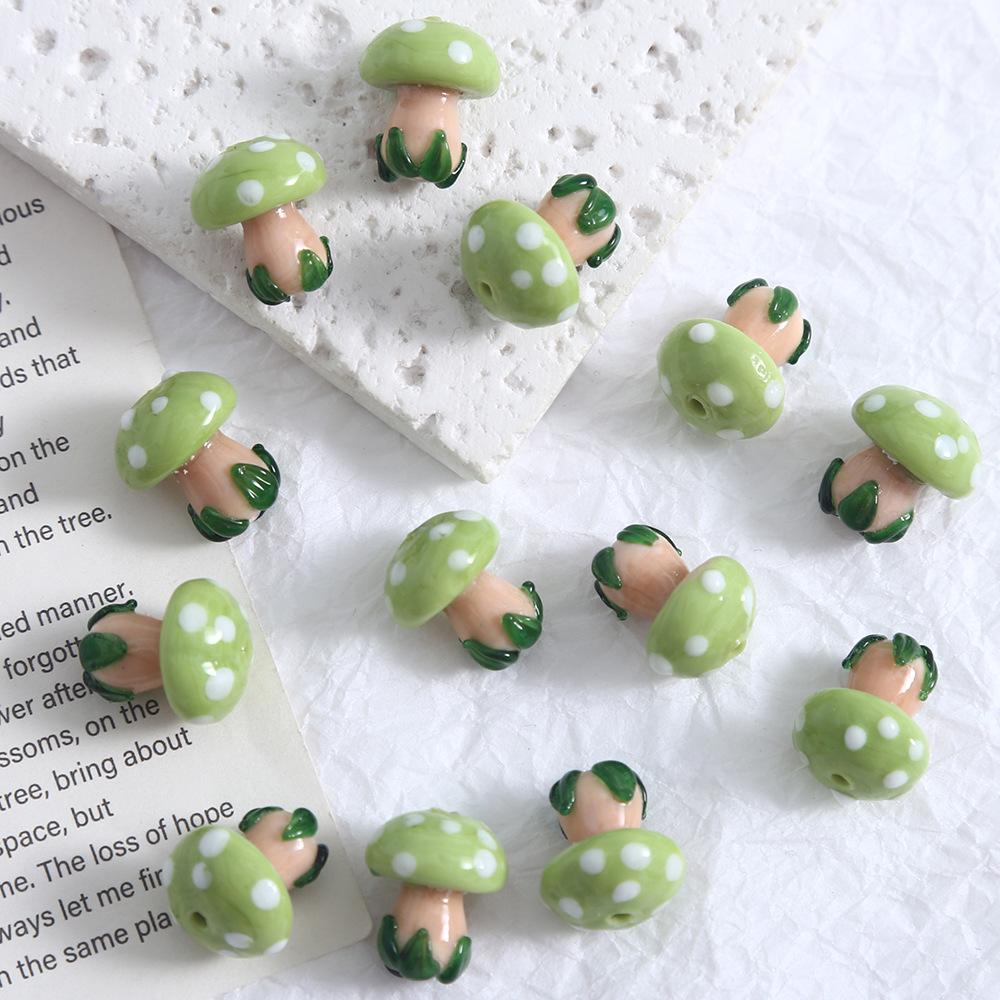 Hand-Painted Mushroom Glass Beads for DIY Jewelry: Necklace, Earrings, Bracelet Crafting Material
