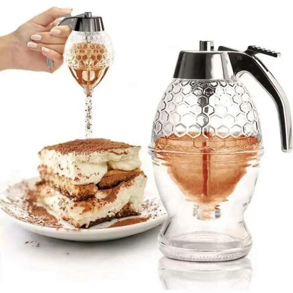 No Drip Honey Pot with stand Press Type Honey Storage Tank Acrylic Honey Dispenser  Home