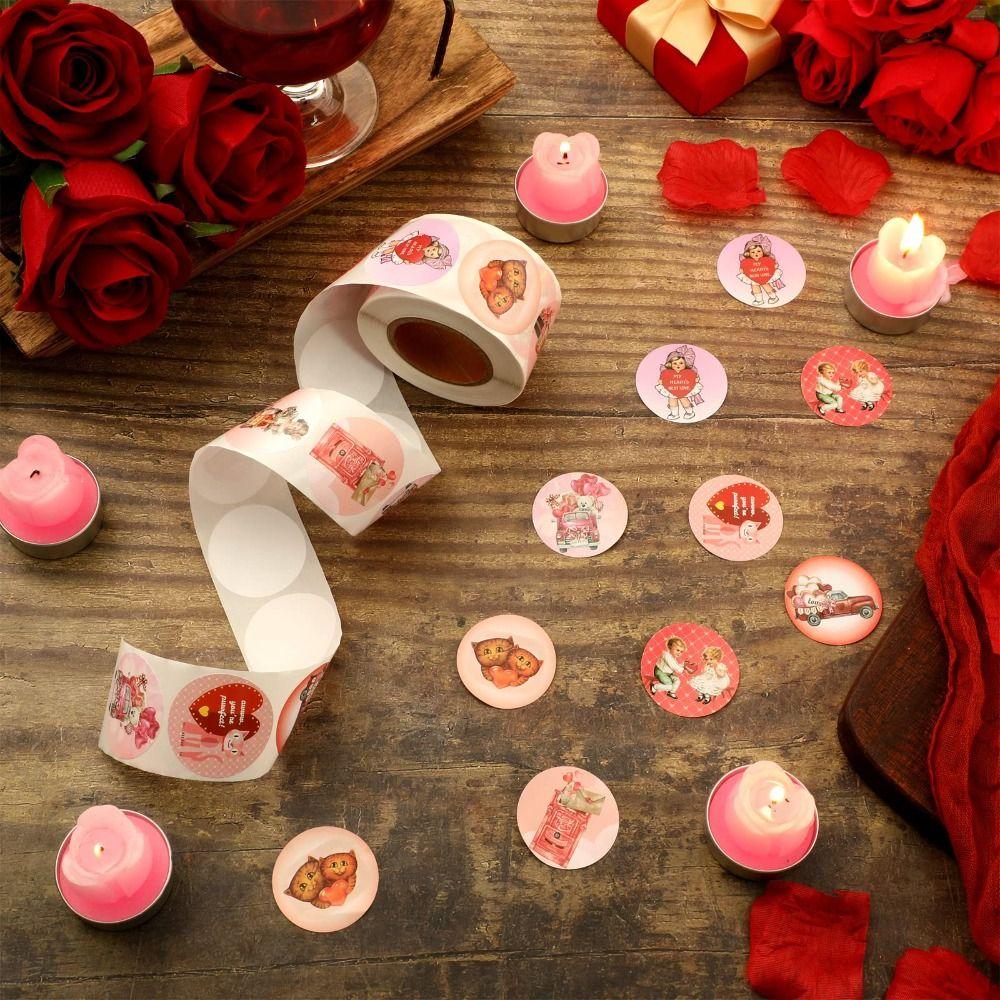500Pcs Self-Adhesive Stickers Roll Heart Shape Sealing Labels 1 Inch Stickers  Envelopes Seals